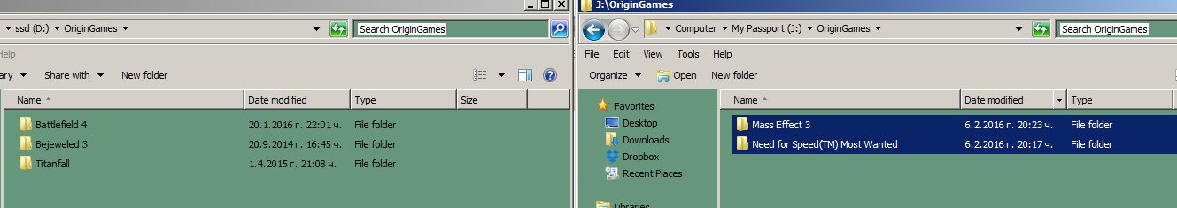 recursively moved two games from D:\OriginGames (SSD) to J:\OriginGames hdd