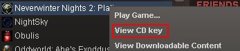 Right-click menu for Neverwinter Nights 2