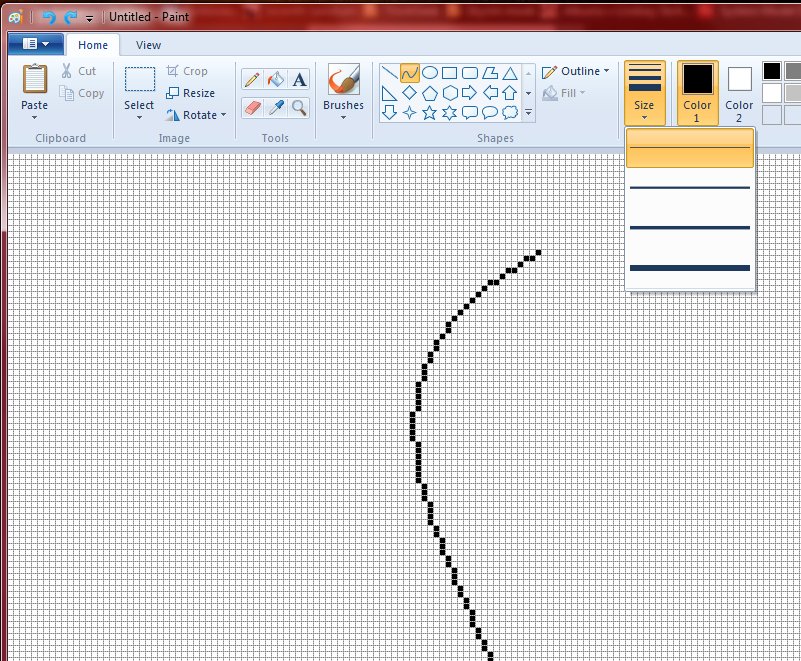 Demonstration of a curved line in ms-paint